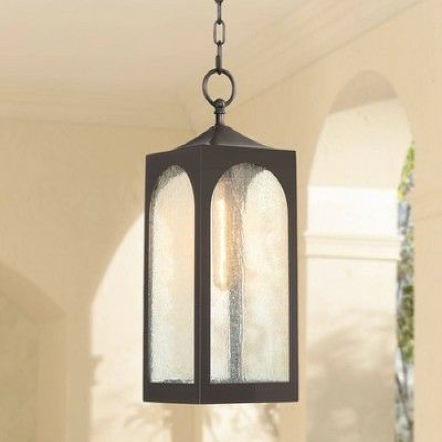 * | Best Sale Possini Euro Design Modern Outdoor Ceiling Light Hanging Bronze 19 Seedy Glass Lantern For Exterior House Porch Patio Deck