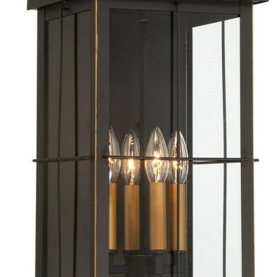 * | New John Timberland Rustic Outdoor Wall Light Fixture Black Gold 4-Light 24 3/4 Clear Glass For Exterior House Porch Patio Outside