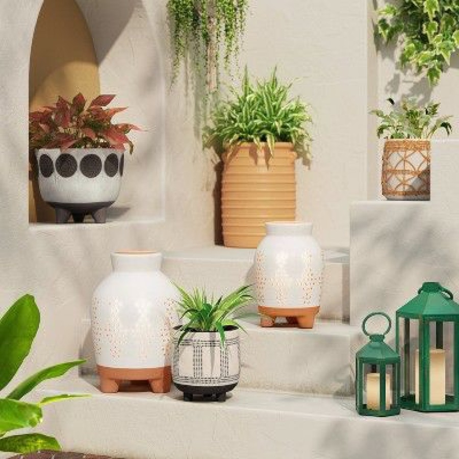 * | Budget Opalhouse Designed With Jungalow Terracotta Outdoor Lantern Candle Holder White/Terracotta Opalhouse Designed With Jungalow