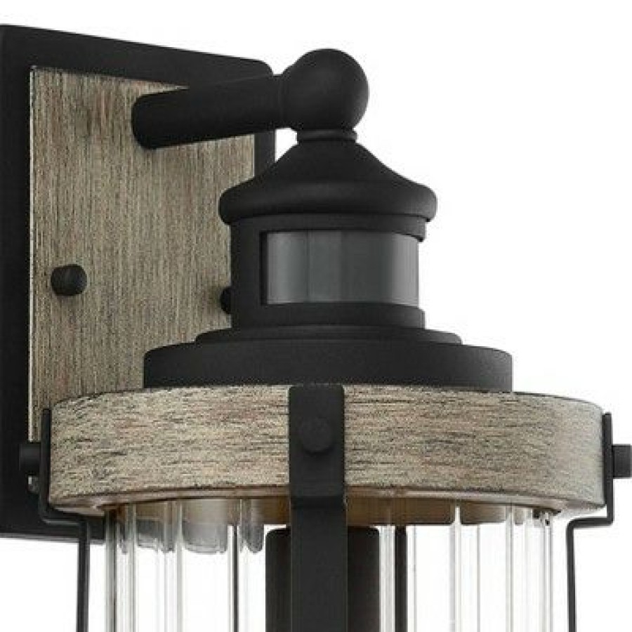 * | Deals John Timberland Rustic Outdoor Wall Light Fixture Wood Finish Black 15 1/2 Pleated Glass Motion Sensor Exterior House Porch Patio Deck