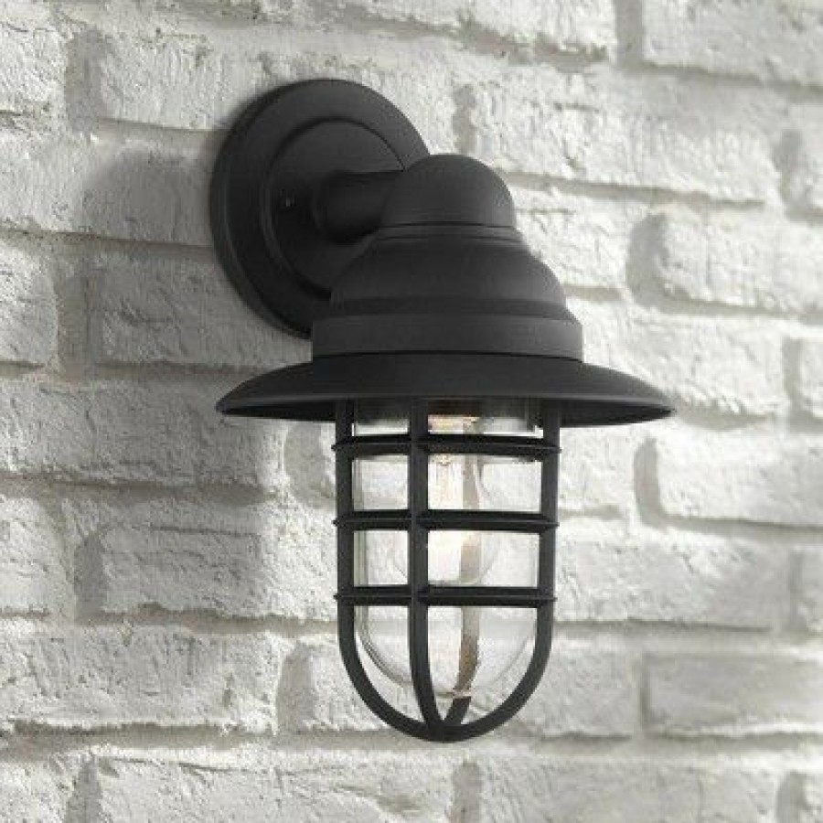 * | Promo John Timberland Industrial Farmhouse Outdoor Barn Light Fixture Black 13 Hood Cage Clear Glass Exterior House Porch Patio Home