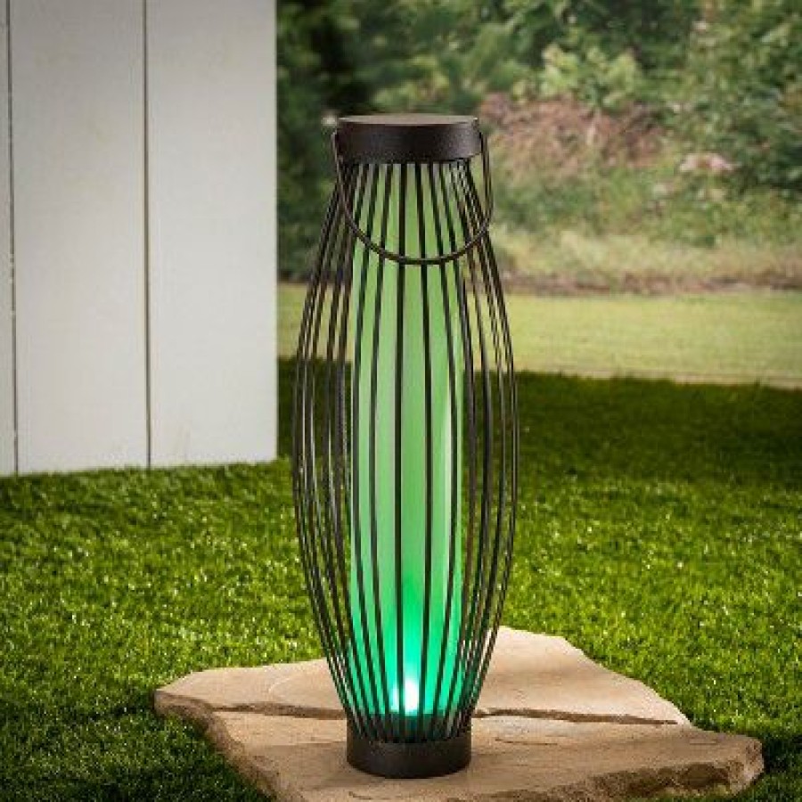 * | Wholesale Garden Meadow 21-Inch High Solar-Powered Metal Barrel Lights With Handles, Set Of 2