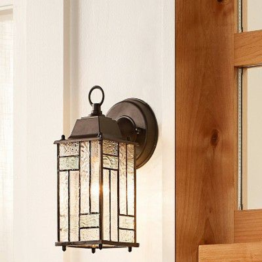 * | Budget 10.25" Stained Glass 1-Light Prairie Style Outdoor Lantern Wall Sconce River Of Goods