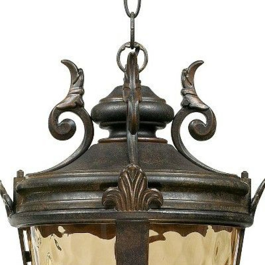 * | Best Sale John Timberland Mediterranean Outdoor Ceiling Light Hanging Bronze Scroll 23 3/4 Champagne Hammered Glass Damp Rated For Patio