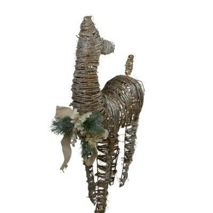 * | Hot Sale Northlight 32 3D Pre-Lit Standing Rattan Reindeer With Ivory Bow And Pine Boughs And Cones Outdoor Christmas Decoration