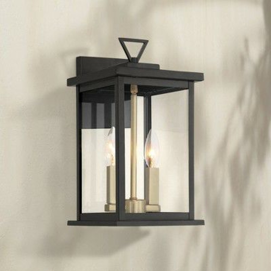 * | Buy Possini Euro Design Modern Outdoor Wall Light Fixture Black Gold 14 Clear Glass For Exterior House Porch Patio Deck