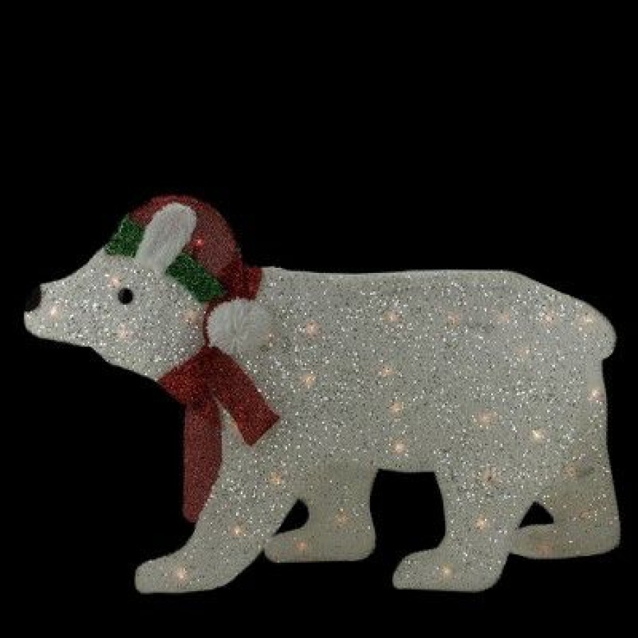 * | Best Deal Northlight 19.25 White Lighted 2D Glittered Polar Bear Outdoor Christmas Decor