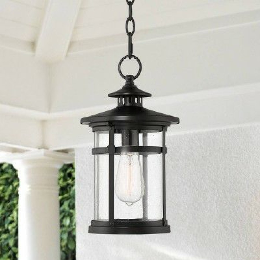 * | Coupon Franklin Iron Works Modern Outdoor Hanging Light Matte Black 13 3/4 Clear Seedy Glass Exterior House Porch Patio Outside Deck