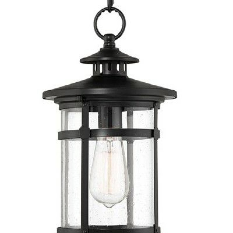 * | Coupon Franklin Iron Works Modern Outdoor Hanging Light Matte Black 13 3/4 Clear Seedy Glass Exterior House Porch Patio Outside Deck