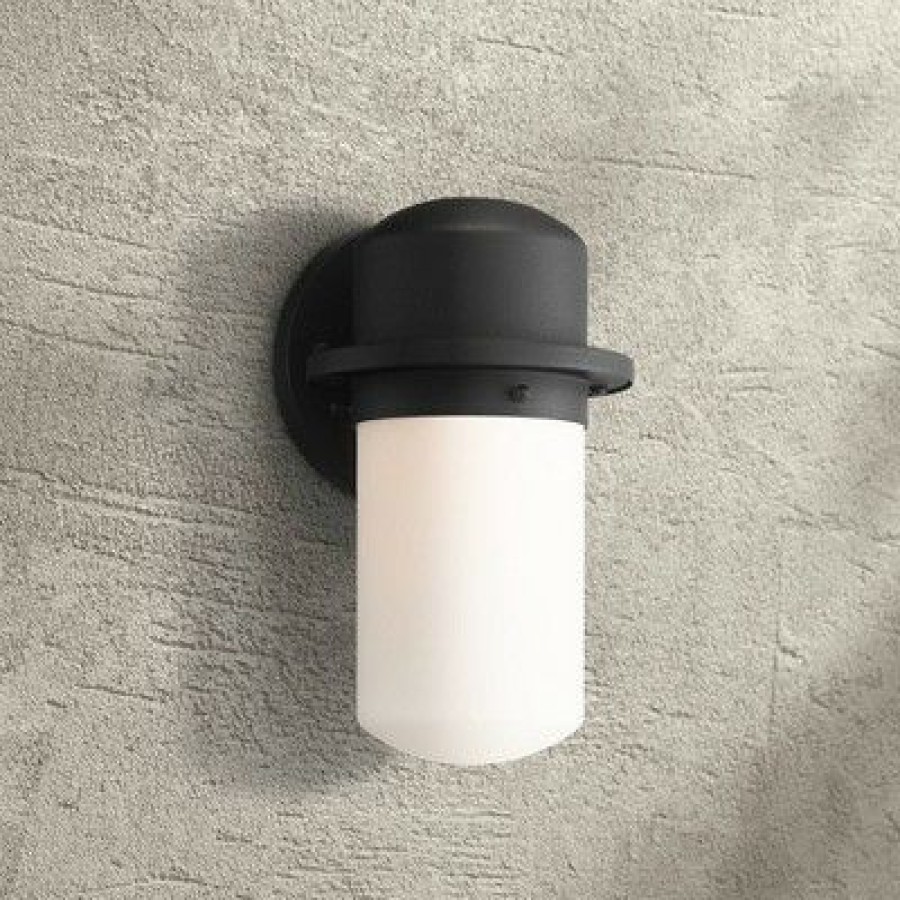 * | Best Reviews Of Possini Euro Design Modern Outdoor Wall Light Fixture Led Textured Black 9 1/4 White Opal Glass Exterior House Porch Patio Deck