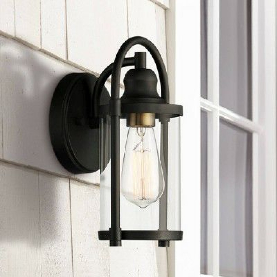 * | Brand New John Timberland Farmhouse Outdoor Wall Light Fixture Black Metal 10 1/4 Clear Glass For Exterior House Porch Patio Entryway