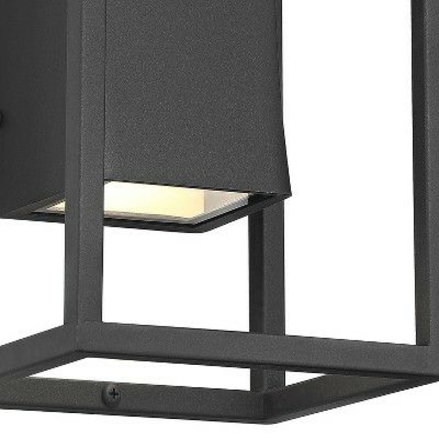 * | Best Pirce Possini Euro Design Modern Outdoor Wall Light Fixture Led Textured Black Box 14 Sanded Glass Up Down For House Porch Patio Deck