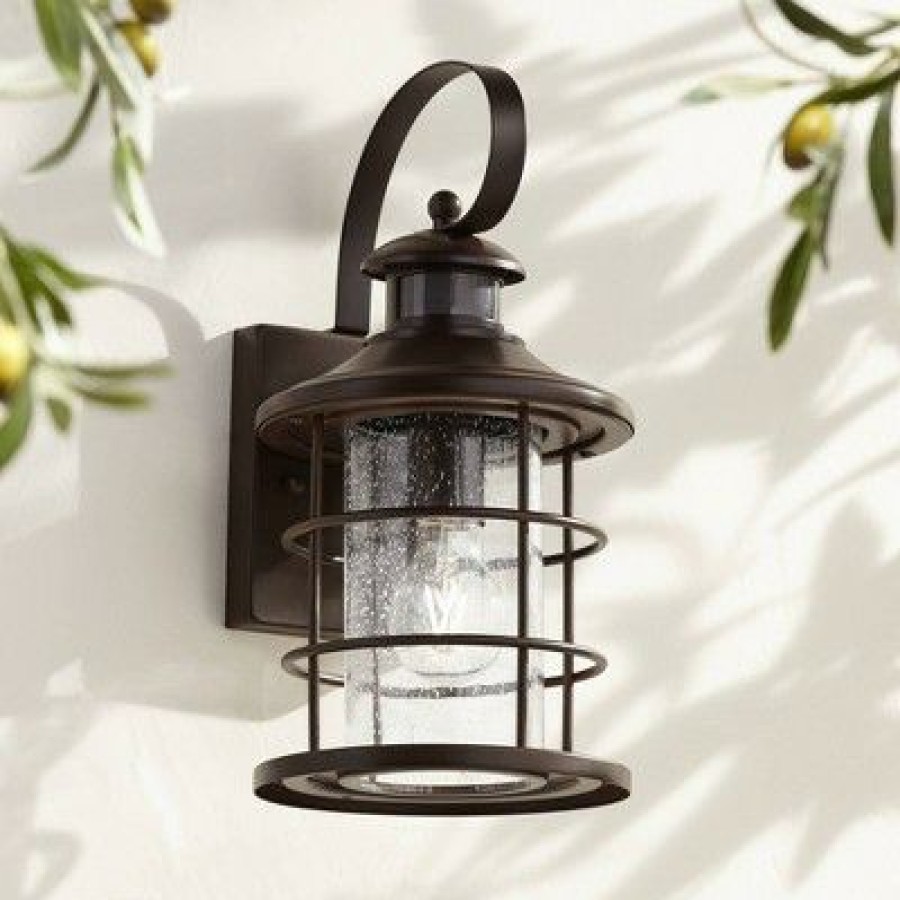 * | Promo John Timberland Coastal Outdoor Light Fixture Oiled Bronze 14 Seedy Glass Lantern Dusk To Dawn Motion Security Sensor For Exterior Porch