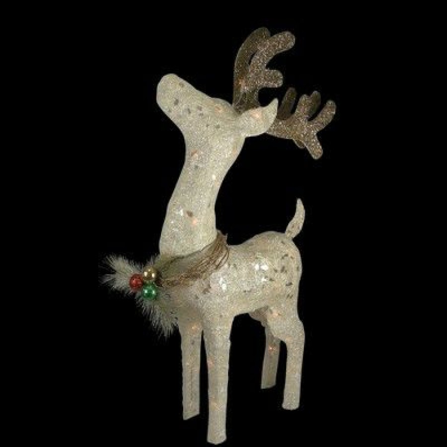 * | Best Pirce Northlight 37 White And Brown Lighted Sparkling Standing Reindeer Outdoor Christmas Decor