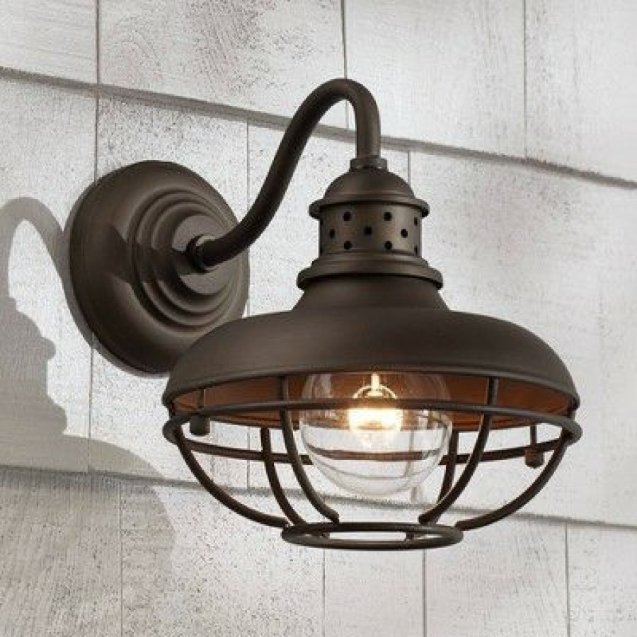 * | Promo Franklin Iron Works Rustic Outdoor Wall Light Fixture Farmhouse Bronze 9 Caged For Exterior House Deck