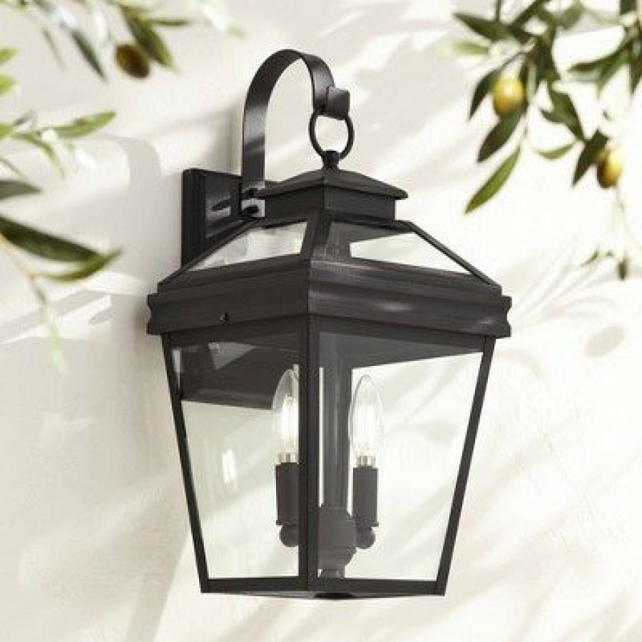 * | Outlet John Timberland Outdoor Wall Light Fixture Texturized Black Steel 16 1/2 Clear Glass Lantern For Exterior House Porch Patio