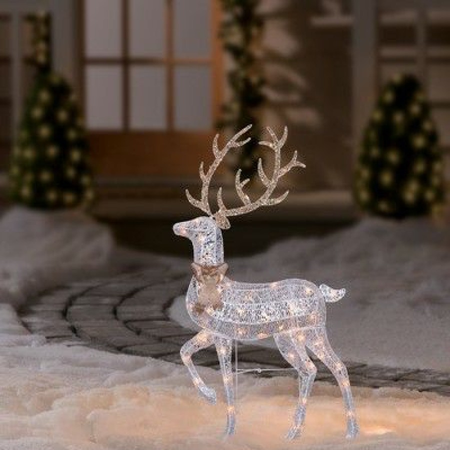 * | Promo Northlight 46 Lighted 2-D Silver Glitter Reindeer Christmas Outdoor Decoration