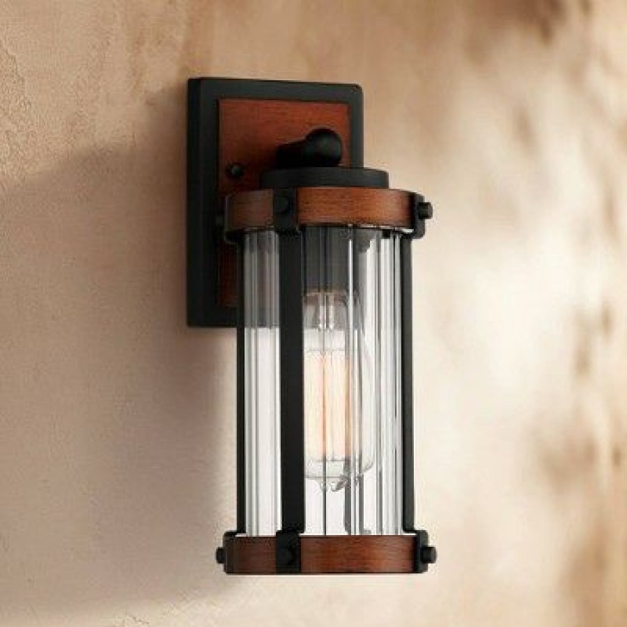 * | Discount John Timberland Modern Rustic Outdoor Wall Light Fixture Black Aluminum Dark Wood Finish 11 3/4 Clear Glass Exterior House Porch Patio