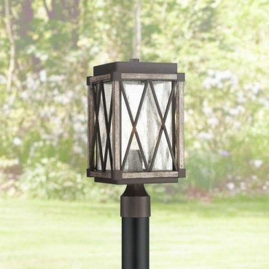 * | New Possini Euro Design Rustic Outdoor Post Light Fixture Bronze Wood Finish 16 Clear Seedy Glass Lantern For Garden Yard Driveway Walkway