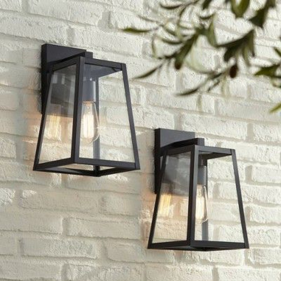 * | New John Timberland Industrial Outdoor Wall Light Fixtures Set Of 2 Mystic Black 13 Clear Glass Edison Bulb For House Porch Patio