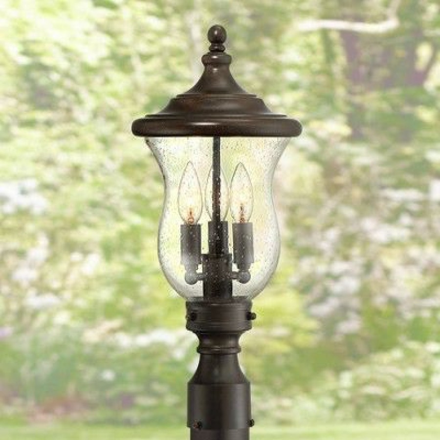 * | Best Deal Franklin Iron Works Outdoor Post Light Fixture Led Dimmable Bronze 19 Clear Seedy Glass For Exterior Garden Yard Driveway