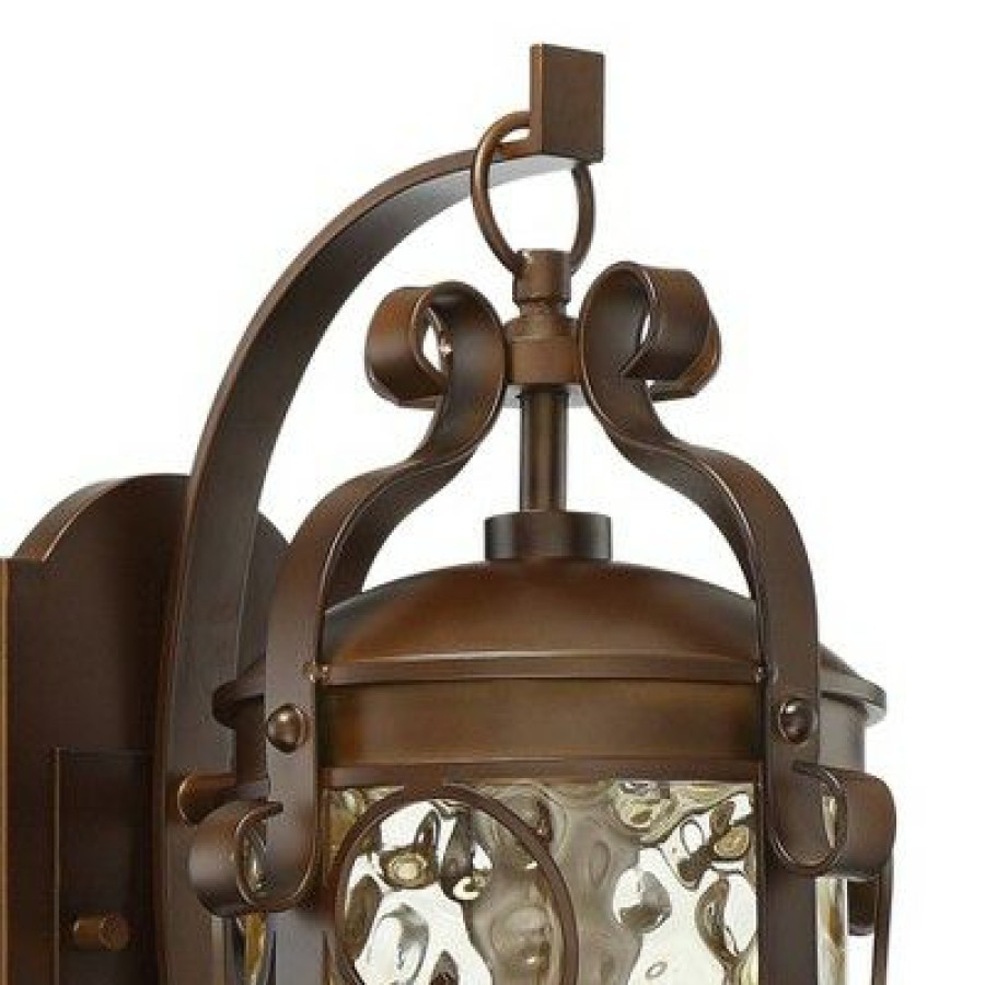 * | New John Timberland Traditional Outdoor Wall Light Fixture Oil Rubbed Bronze Scroll 17 1/2 Amber Hammered Glass For House Porch Patio