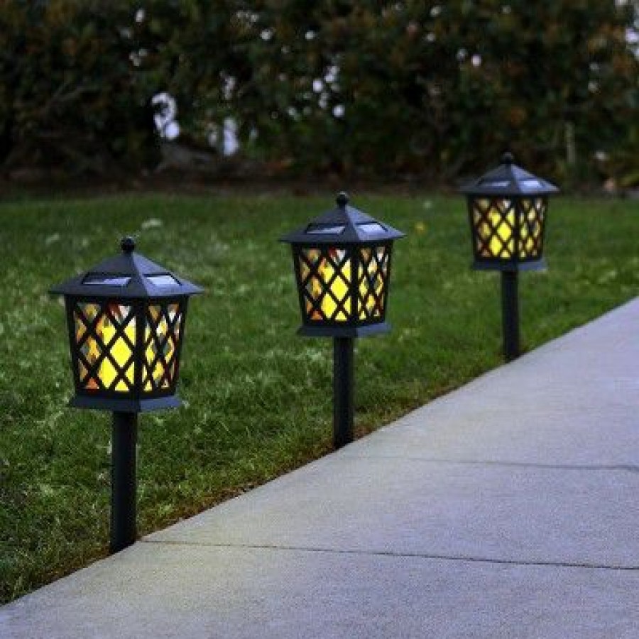 * | Brand New Alpine Corporation Set Of 4 Outdoor Solar Powered Pathway Led Light Stakes Black