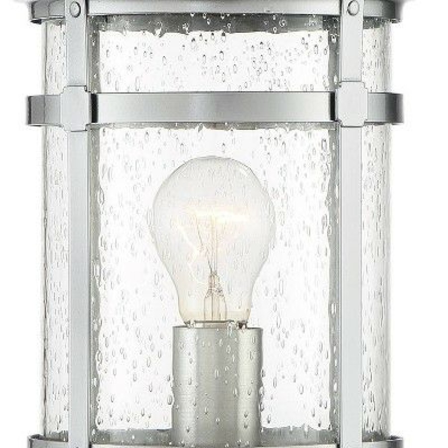 * | Discount Franklin Iron Works Industrial Outdoor Post Light Fixture With Adaptor Chrome 15 1/2 Seedy Glass Damp Location For Exterior House