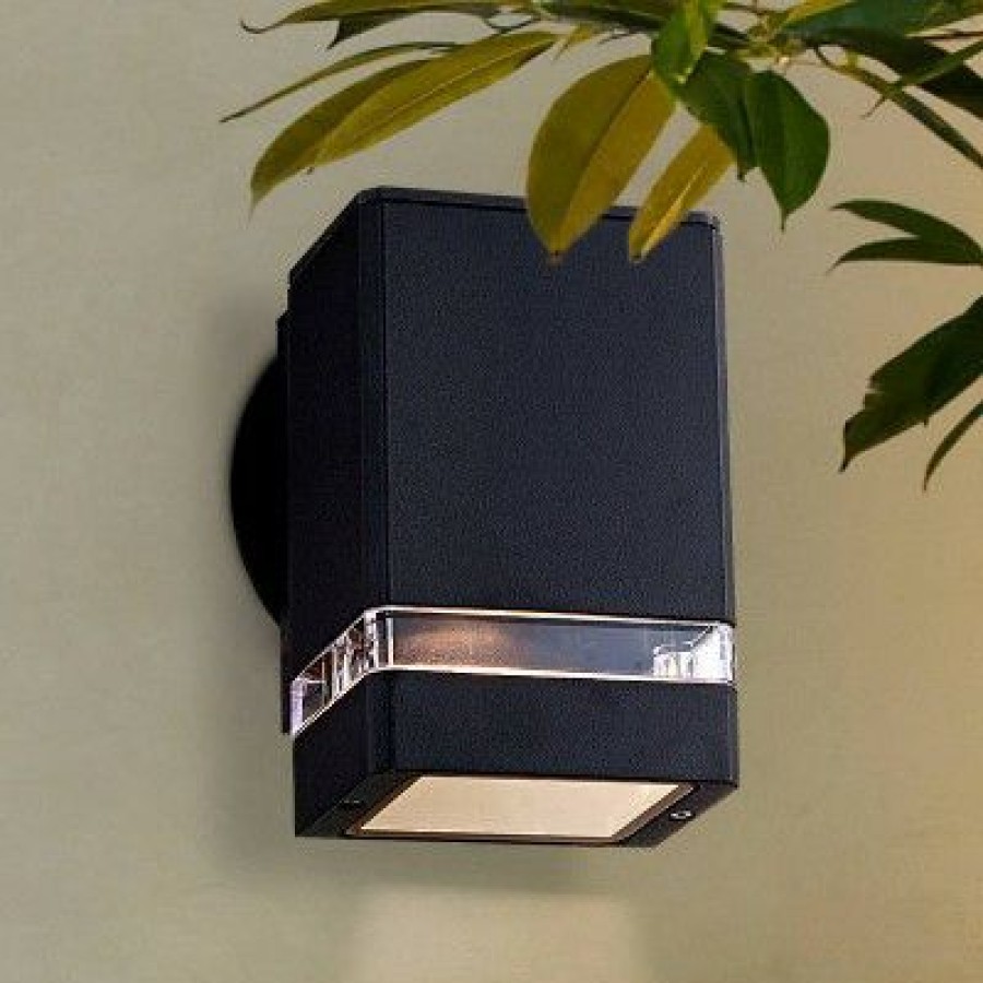 * | Budget Possini Euro Design Modern Outdoor Wall Light Fixture Black Rectangular 6 1/4 Tempered Clear Glass Up Down For Exterior Porch