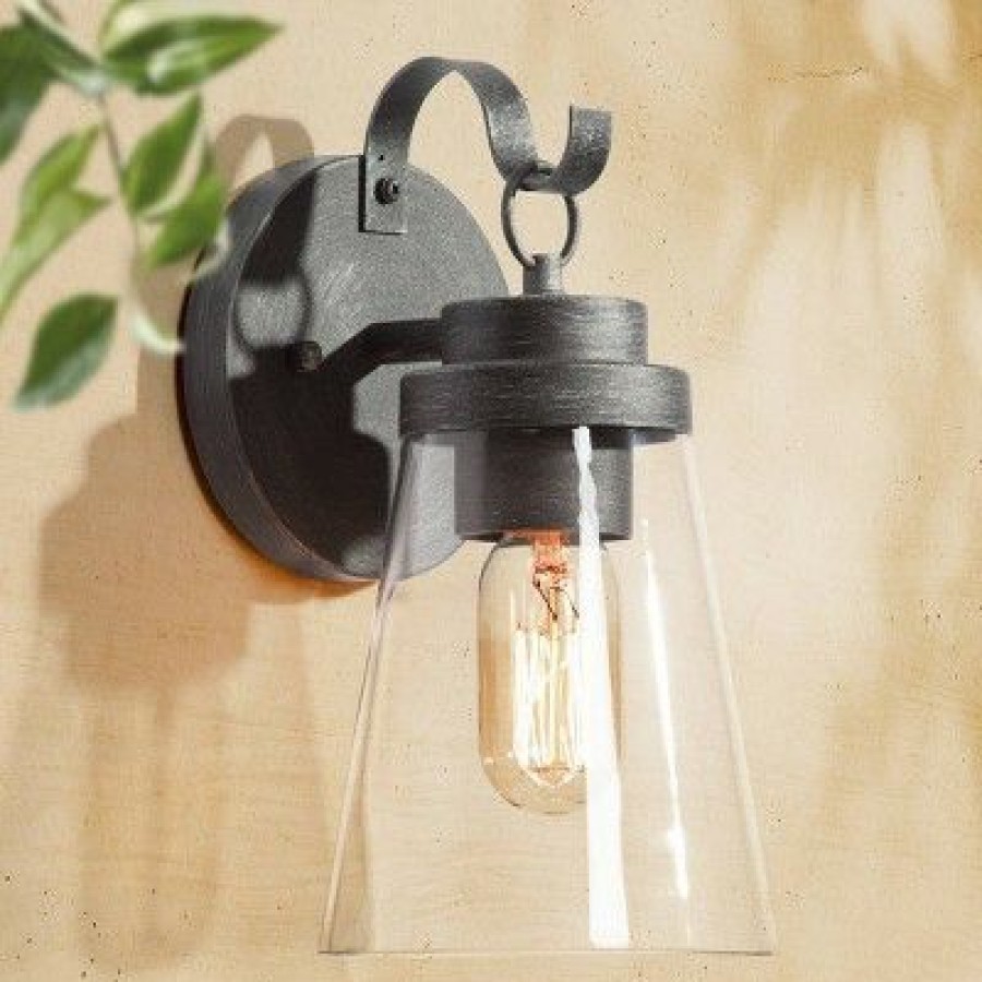 * | Discount 10" Metal/Glass Outdoor Wall Lamp Black/Silver Lnc