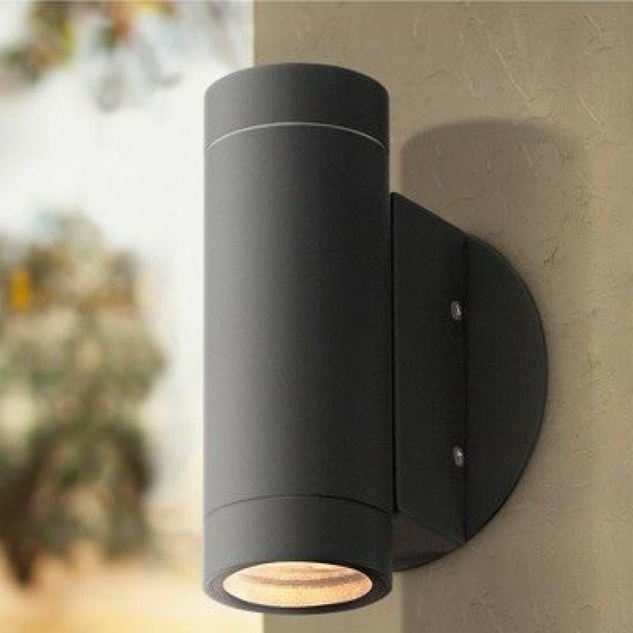 * | Wholesale Possini Euro Design Modern Outdoor Wall Light Fixture Matte Black Cylinder 6 1/2 Tempered Glass Lens Up Down For Exterior House