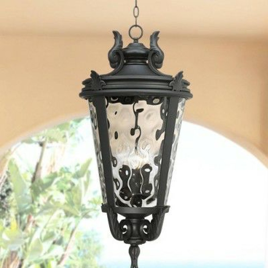 * | Budget John Timberland Traditional Outdoor Light Hanging Textured Black Scroll 30 Clear Hammered Glass Damp Rated For Porch Patio