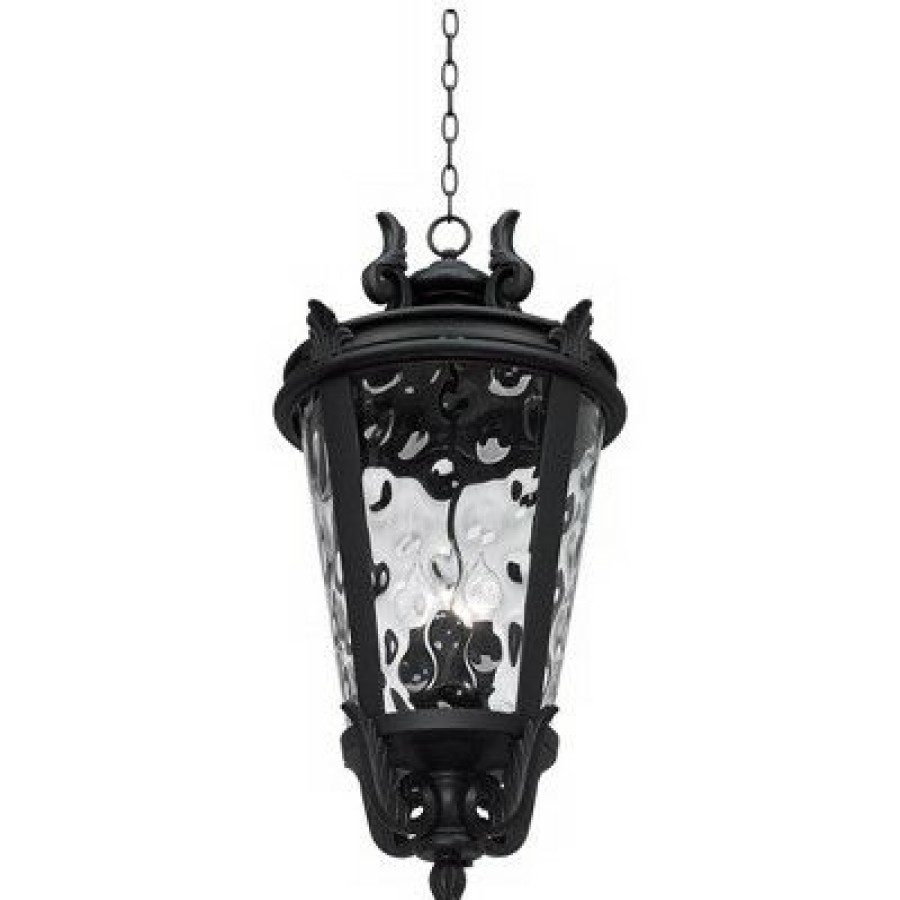 * | Budget John Timberland Traditional Outdoor Light Hanging Textured Black Scroll 30 Clear Hammered Glass Damp Rated For Porch Patio