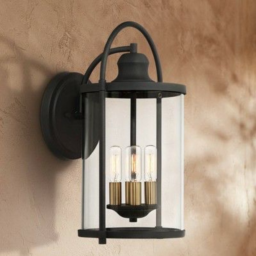 * | Wholesale John Timberland Farmhouse Outdoor Wall Light Fixture Black Brass 17 Clear Glass For Exterior House Porch Patio Outside Entryway