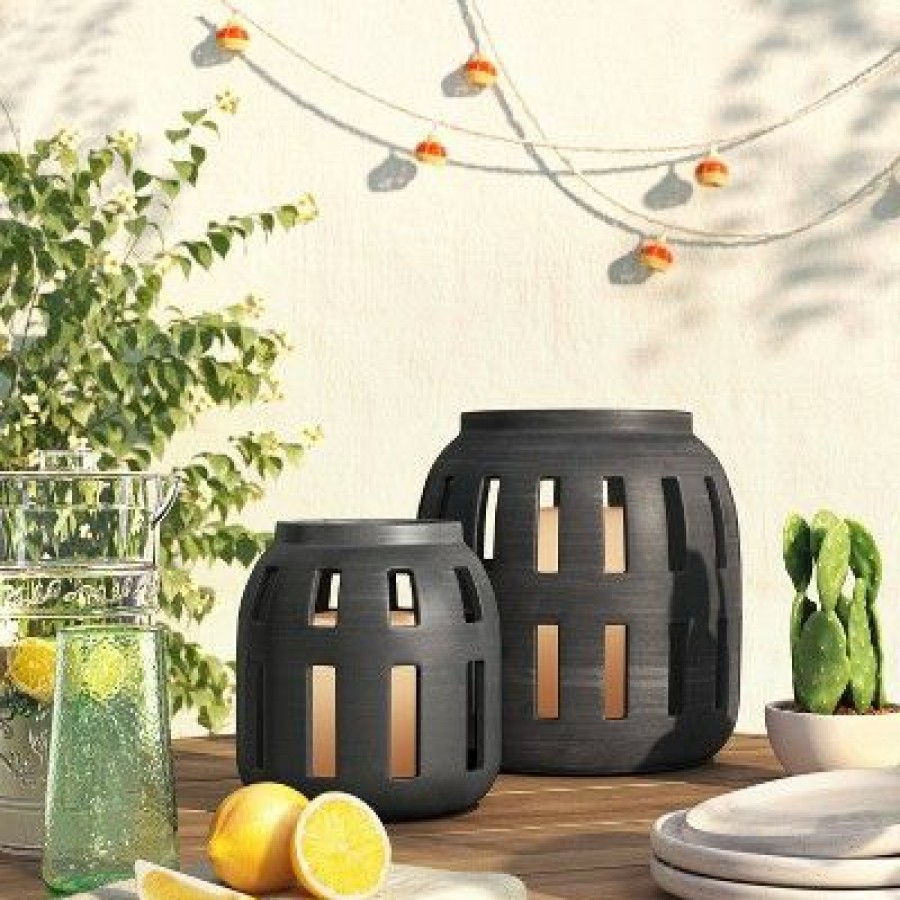 * | Hot Sale Ceramic Earthenware Cutout Design Outdoor Lantern Black Opalhouse