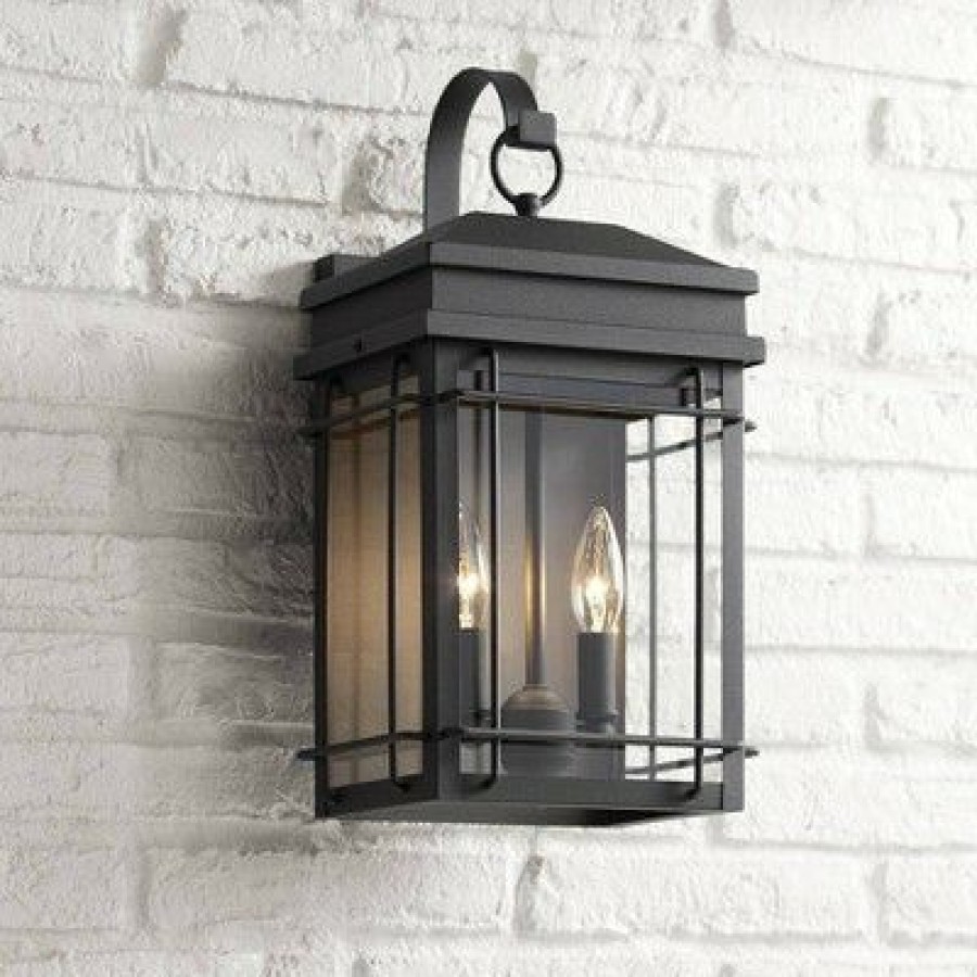 * | Outlet John Timberland Outdoor Wall Light Fixture Textured Black Steel 17 Clear Glass Lantern For Exterior House Porch Patio Deck