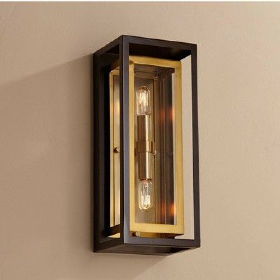 * | Budget Possini Euro Design Modern Outdoor Wall Light Fixture Oil Rubbed Bronze Brass 14 Double Box For Exterior House Porch Patio Deck