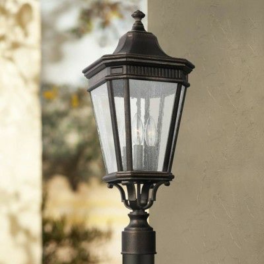 * | New Feiss Cotswold Lane 22 1/2 H Bronze And Seeded Glass Post Light