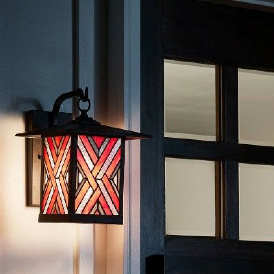 * | Cheap 11.75" Stained Glass 1-Light Geometric Bronze Outdoor Lantern Wall Sconce River Of Goods