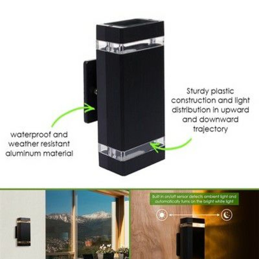 * | Flash Sale Greenlighting 800 Lumen Hard Wired Ac 110-130V Rectangle Up/Down Outdoor Wall Light -Black Sconce, 1Pack