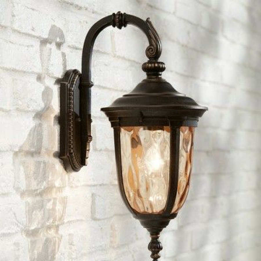 * | Hot Sale John Timberland Outdoor Wall Light Fixture Bronze 16 1/2 Hammered Glass Sconce For House Deck Patio Porch