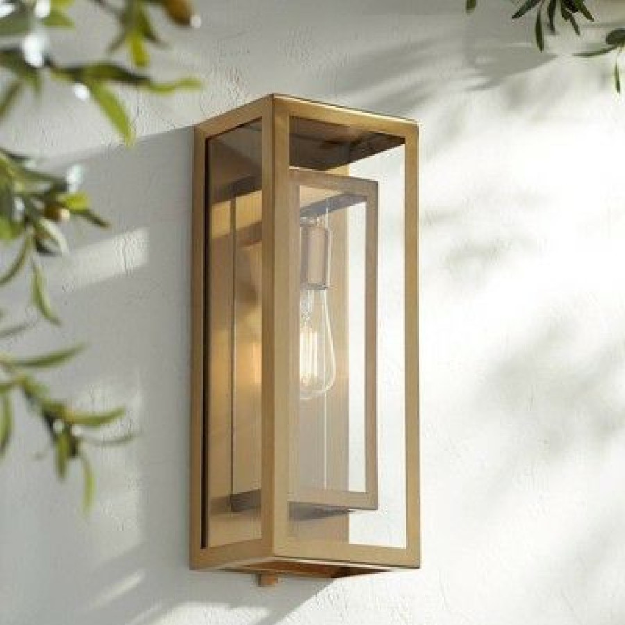 * | Top 10 Possini Euro Design Modern Contemporary Glam Outdoor Wall Light Fixture Brass Metal 16 1/4 Clear Glass Panel Exterior House Porch