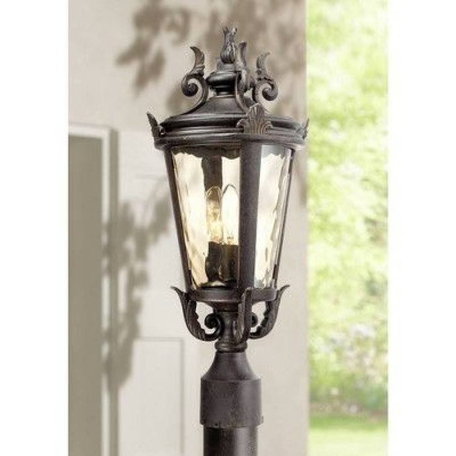 * | Best Pirce John Timberland Traditional Outdoor Post Light Veranda Bronze Ornate Scroll 20 1/2 Champagne Hammered Glass For Exterior Yard