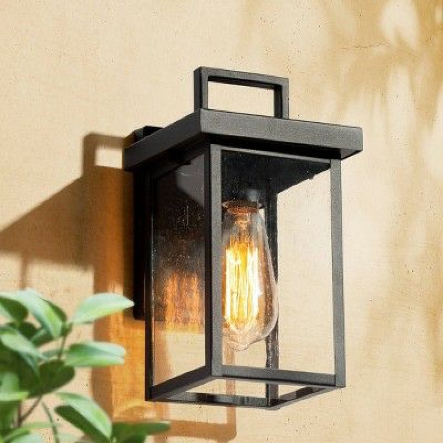 * | Outlet 10.5" Square Metal/Glass Outdoor Wall Lamp Black Lnc