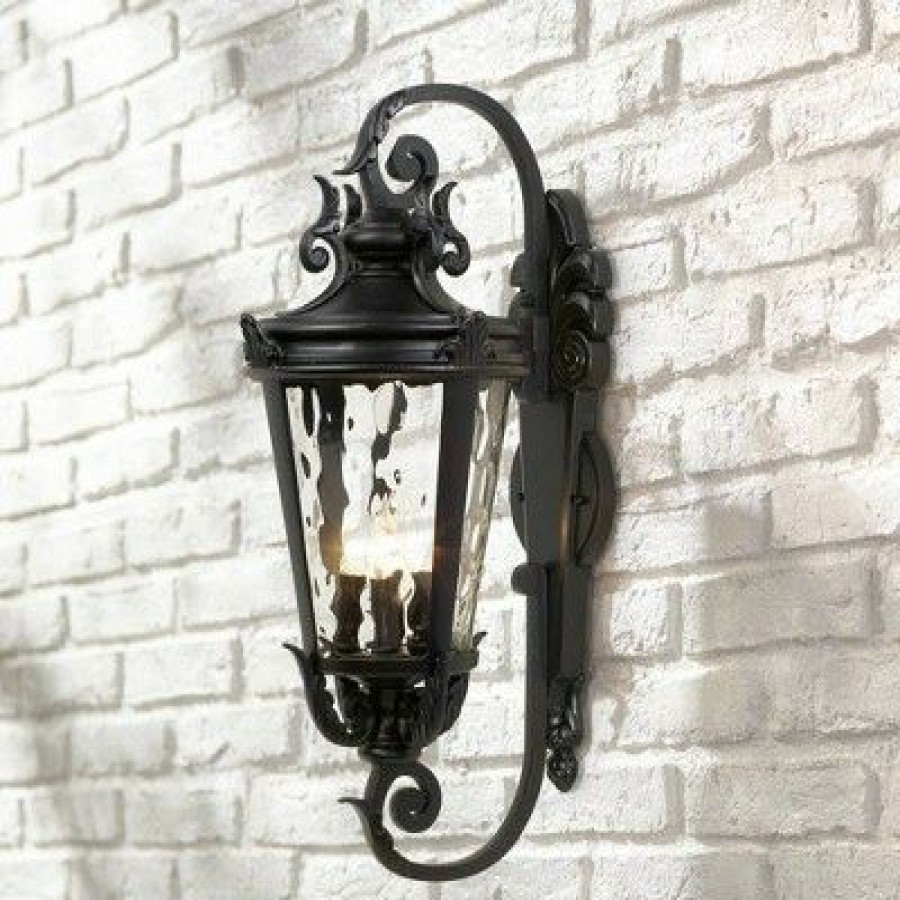 * | Discount John Timberland Mediterranean Outdoor Wall Light Fixture Textured Black Scroll 27 1/2 Clear Hammered Glass For Porch Patio House