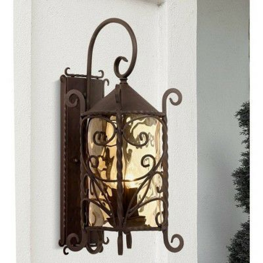 * | Best Deal John Timberland Rustic Outdoor Wall Light Fixture Dark Walnut Iron Scroll 23 3/4 Champagne Hammered Glass For Exterior House Deck