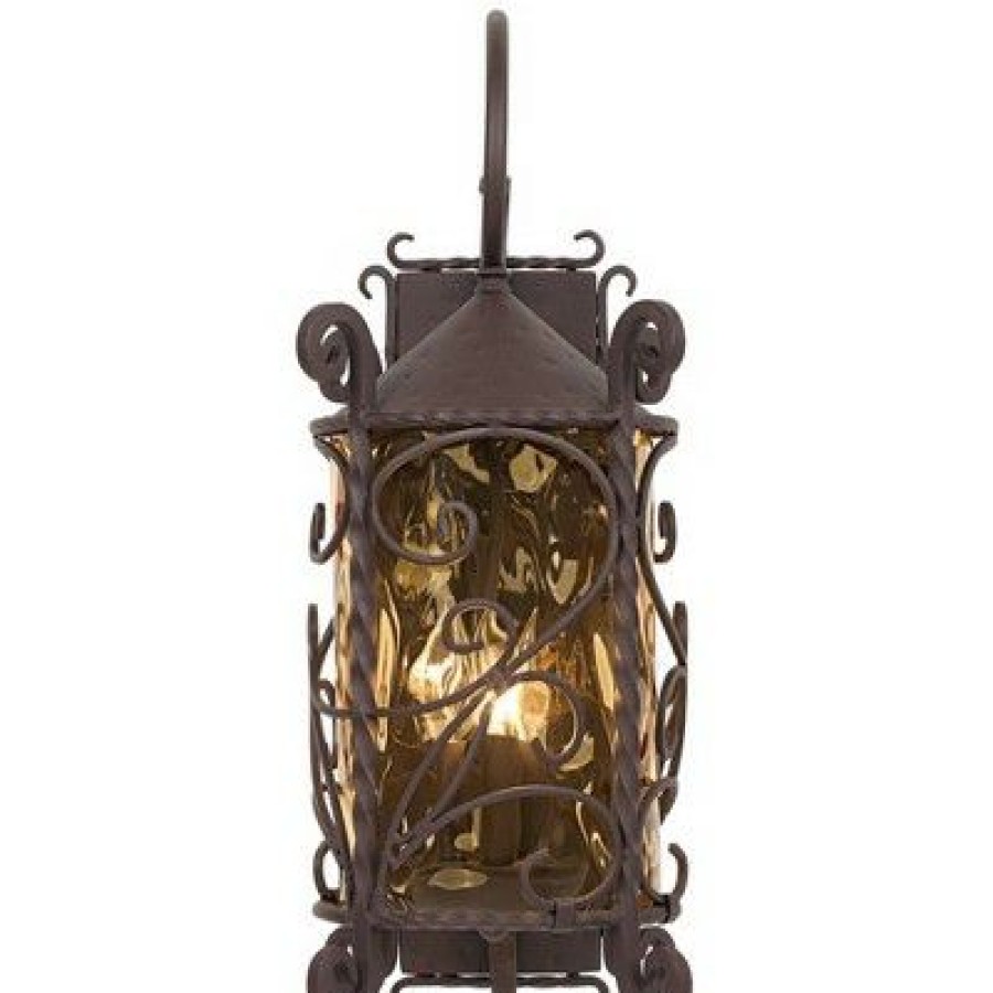 * | Best Deal John Timberland Rustic Outdoor Wall Light Fixture Dark Walnut Iron Scroll 23 3/4 Champagne Hammered Glass For Exterior House Deck