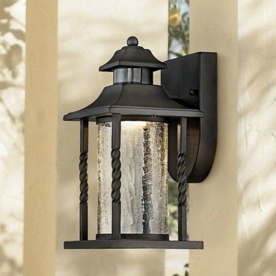 * | Cheap John Timberland Outdoor Wall Light Fixture Led Black Lantern 11 1/2 Clear Crackled Glass Dusk To Dawn Motion Sensor For House