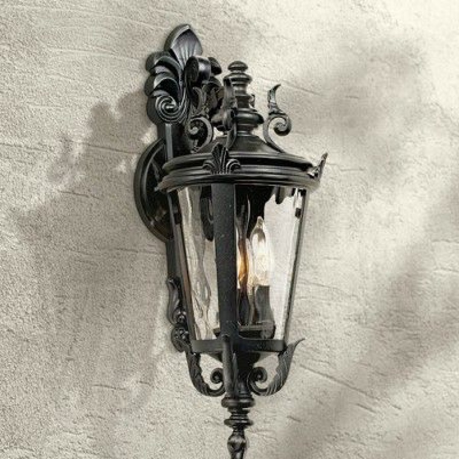 * | New John Timberland Traditional Outdoor Wall Light Fixture Textured Black French 21 3/4 Clear Hammered Glass For Exterior House Porch