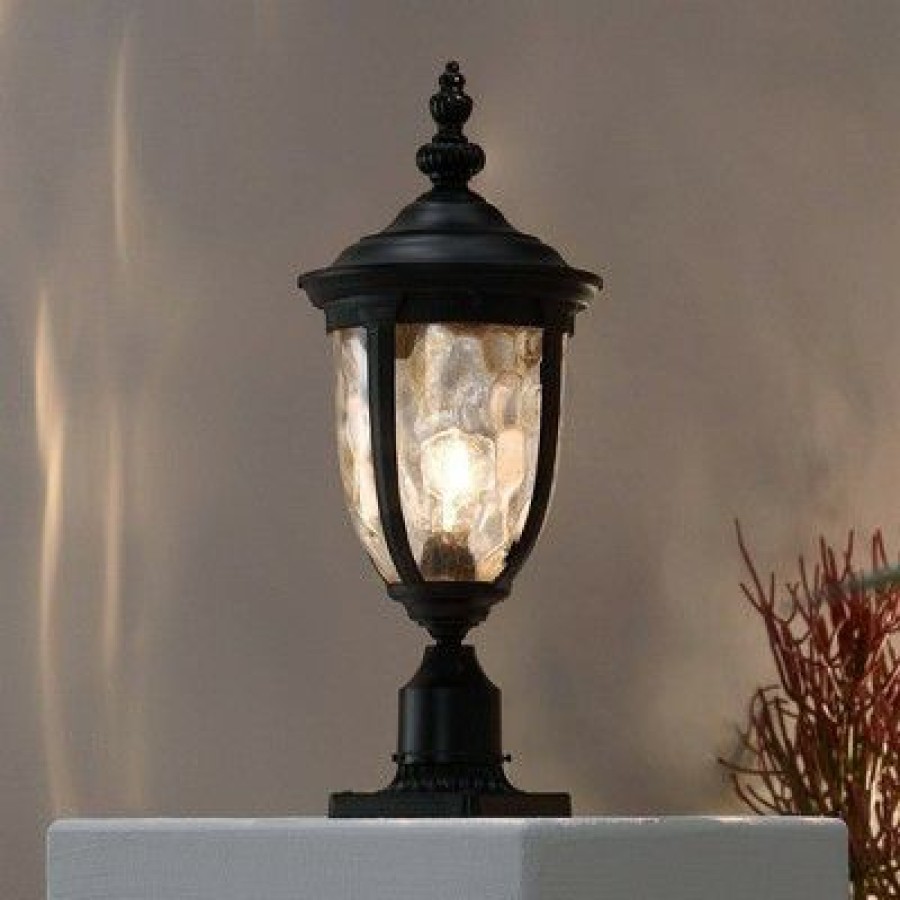 * | Outlet John Timberland Post Light Pier Mount Textured Black 24 1/2 Hammered Glass For Deck Porch Patio